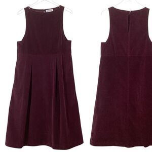 REIFHAUS Maroon Corduroy Midi Dress XS Sleeveless Fit & Flare Plum Pockets